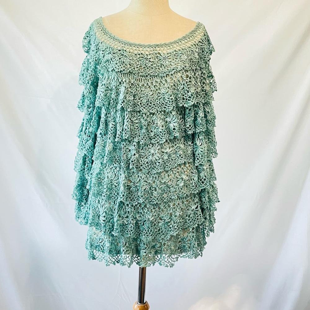 Boston Proper light teal crocheted women’s top